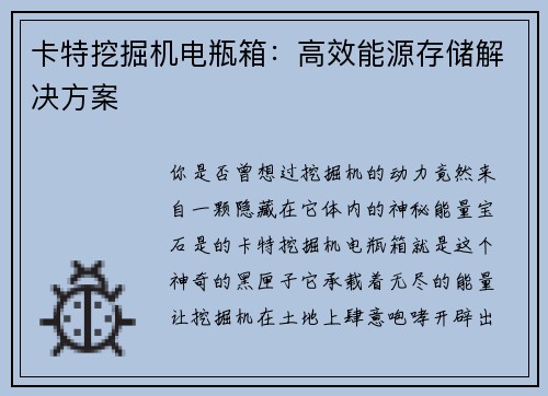 卡特挖掘机电瓶箱:高效能源存储解决方案
