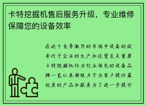 卡特挖掘机售后服务升级,专业维修保障您的设备效率 卡特挖掘机售后服务升级,专业维修保障您的设备效率